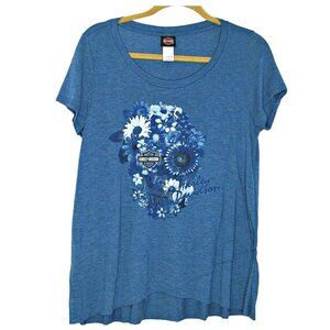 Harley Davidson New Orleans Louisiana Womens Blue Floral Graphic T-Shirt Size XL